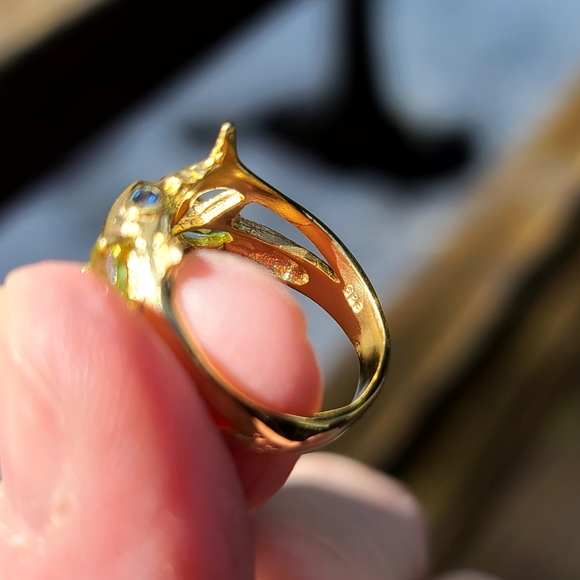 Peridot & Sapphire dual fish 🐟 pisceas sterling & gold ring sz5.75 - Picture 3 of 7